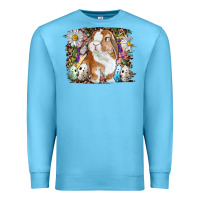Ocean Blue Easter Bunny With Quail Eggs And Daisy Premium Sweatshirt - RanaPortraitStore