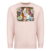 Pale Pink Easter Bunny With Quail Eggs And Daisy Premium Sweatshirt - RanaPortraitStore