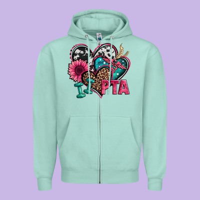 Pta Physical Therapy Assistant Hearts Zipper Hoodie Designed By Jasminsmagicworld