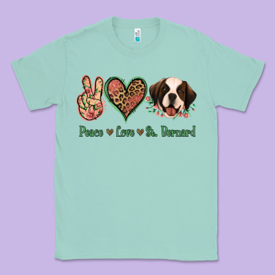 Peace Love St. Bernard Classic Tee Designed By Jasminsmagicworld