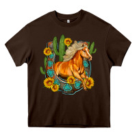 Chocolate Brown western horse cactus sunflowers horseshoe Heavy Core Tee - OliviaCreatesArt