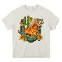 Cream western horse cactus sunflowers horseshoe Heavy Core Tee - OliviaCreatesArt