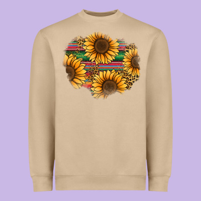 Sunflower Leopard Serape Patch Heavyweight Sweatshirt Designed By Jasminsmagicworld