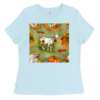 Baby Blue fall goats seamless pattern Ladies Tee - BundleAndBundleShop