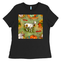 Black fall goats seamless pattern Ladies Tee - BundleAndBundleShop