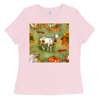 Bubblegum Pink fall goats seamless pattern Ladies Tee - BundleAndBundleShop