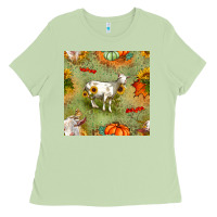 Matcha fall goats seamless pattern Ladies Tee - BundleAndBundleShop