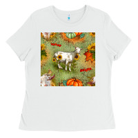 White fall goats seamless pattern Ladies Tee - BundleAndBundleShop
