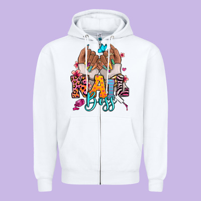 Afro Woman Nail Boss Zipper Hoodie Designed By Ranaportraitstore