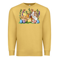 Antique Gold Easter bunny and chicks with floral Premium Sweatshirt - RanaPortraitStore
