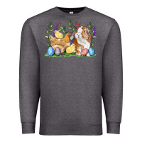 Charcoal Heather Easter bunny and chicks with floral Premium Sweatshirt - RanaPortraitStore