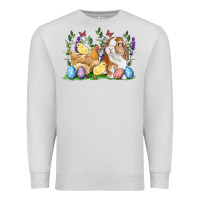 Dove Grey Easter bunny and chicks with floral Premium Sweatshirt - RanaPortraitStore