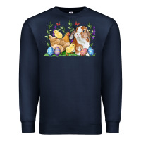 Navy Easter bunny and chicks with floral Premium Sweatshirt - RanaPortraitStore