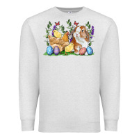 Oatmeal Heather Easter bunny and chicks with floral Premium Sweatshirt - RanaPortraitStore