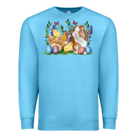 Ocean Blue Easter bunny and chicks with floral Premium Sweatshirt - RanaPortraitStore