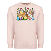 Pale Pink Easter bunny and chicks with floral Premium Sweatshirt - RanaPortraitStore