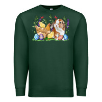 Sports Green Easter bunny and chicks with floral Premium Sweatshirt - RanaPortraitStore