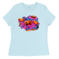 Baby Blue halloween pumpkin patch  4 Ladies Tee - BundleAndBundleShop