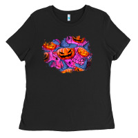 Black halloween pumpkin patch  4 Ladies Tee - BundleAndBundleShop