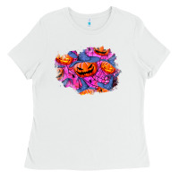 White halloween pumpkin patch  4 Ladies Tee - BundleAndBundleShop