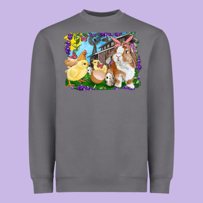 Easter Farm Chicks And Bunny Heavyweight Sweatshirt Designed By Ranaportraitstore