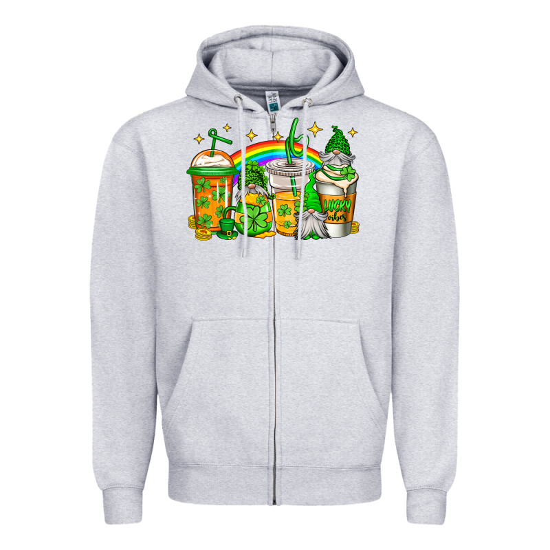 St Patricks Day Gnomes Coffee Cups Zipper Hoodie by Jasminsmagicworld | Teevron