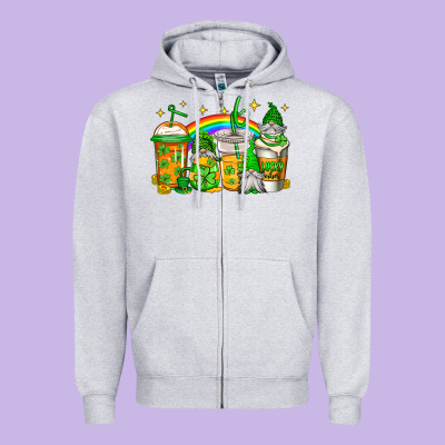 St Patricks Day Gnomes Coffee Cups Zipper Hoodie Designed By Jasminsmagicworld