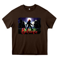 Chocolate Brown bigfoot believe christmas Heavy Core Tee - FaDigitalArtStudio