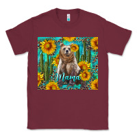 Burgundy mama bear with sunflowers and cactus Classic Tee - Artiststas