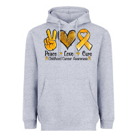 Heather Grey peace love cure childhood cancer Heavyweight Hoodie - Jasminsmagicworld
