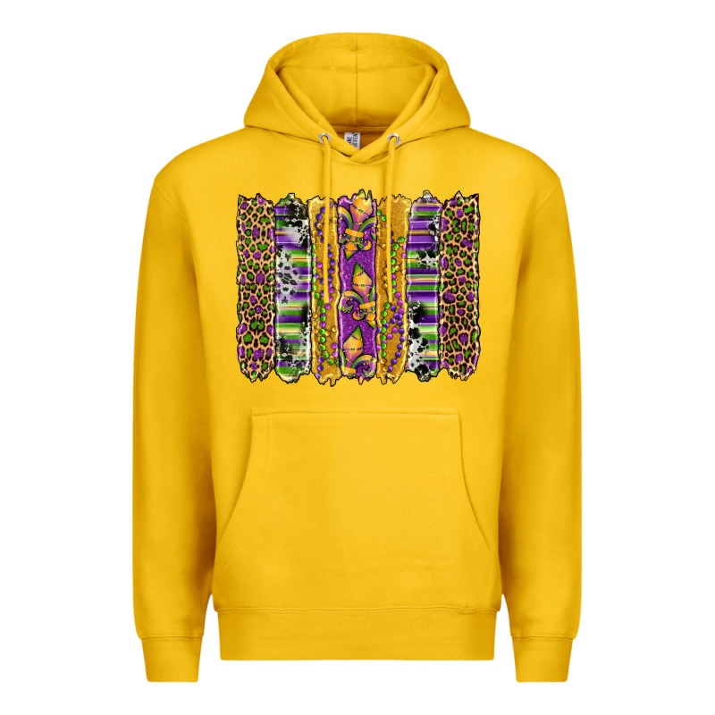 Mardi Gras Fleur De Lis Cowhide Serape Leopard Glitter Brushstrokes Premium Hoodie by Artiststas | Teevron