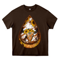 Chocolate Brown sunflower tooled leather bullskull teardrop earrings Heavy Core Tee - Jasminsmagicworld