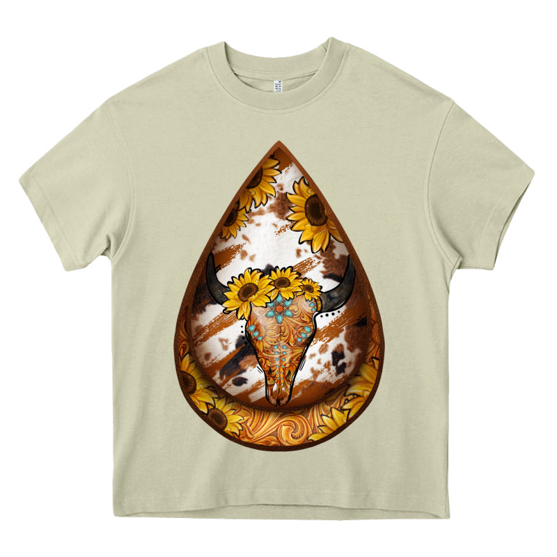 Sunflower Tooled Leather Bullskull Teardrop Earrings Heavy Core Tee by Jasminsmagicworld | Teevron