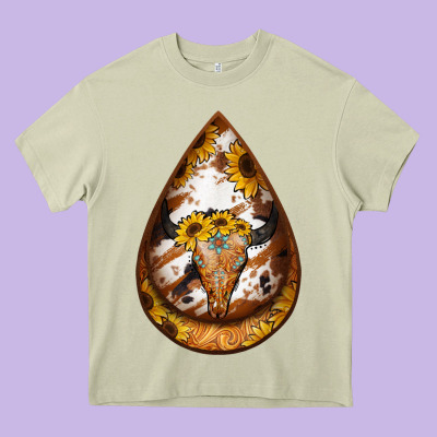 Sunflower Tooled Leather Bullskull Teardrop Earrings Heavy Core Tee Designed By Jasminsmagicworld