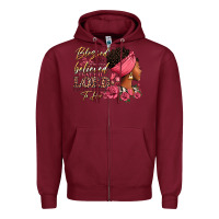 Burgundy Blessed is she who has believed afro woman Zipper Hoodie - RanaPortraitStore