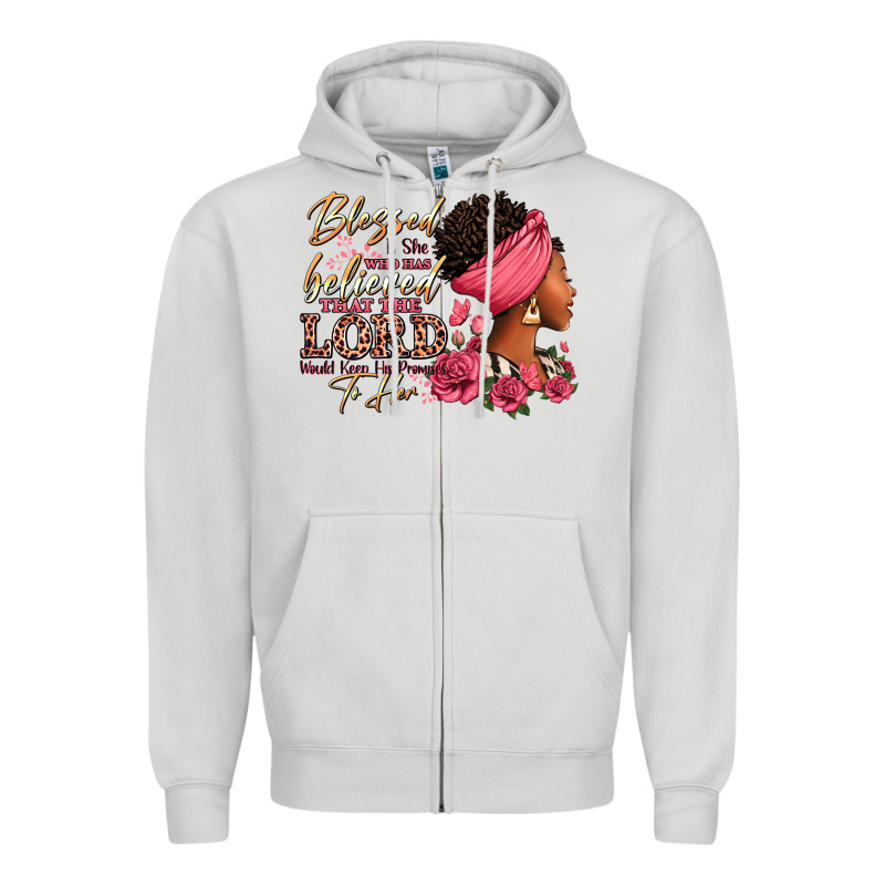 Blessed Is She Who Has Believed Afro Woman Zipper Hoodie by RanaPortraitStore | Teevron