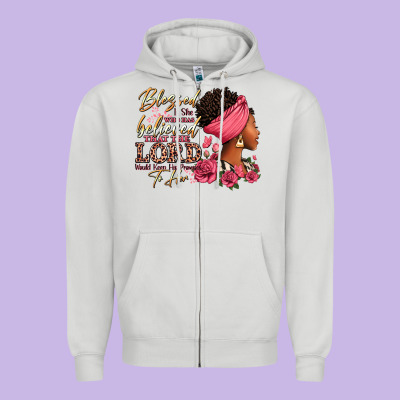 Blessed Is She Who Has Believed Afro Woman Zipper Hoodie Designed By Ranaportraitstore