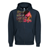 Navy Blessed is she who has believed afro woman Zipper Hoodie - RanaPortraitStore