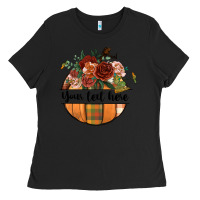 Black preview customize floral pumpkin Ladies Tee - BundleAndBundleShop