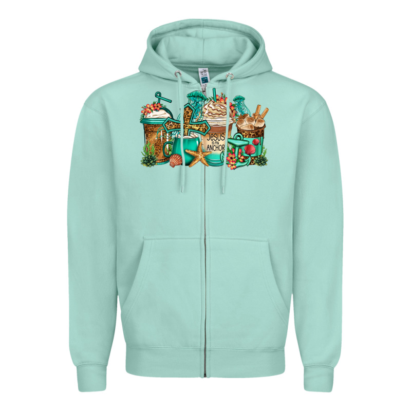 Jesus Is My Anchor Coffee Cups Zipper Hoodie by Jasminsmagicworld | Teevron