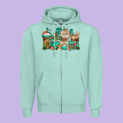 Jesus Is My Anchor Coffee Cups Zipper Hoodie Designed By Jasminsmagicworld