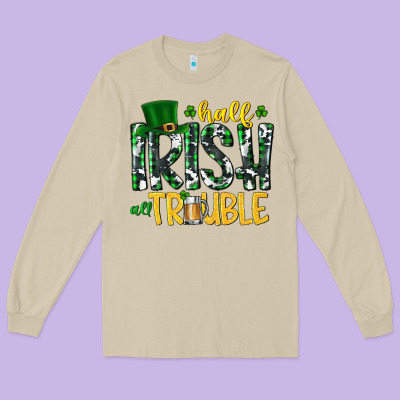 Half Irish All Trouble Long Sleeve Tee Designed By Cowhidedigitalart