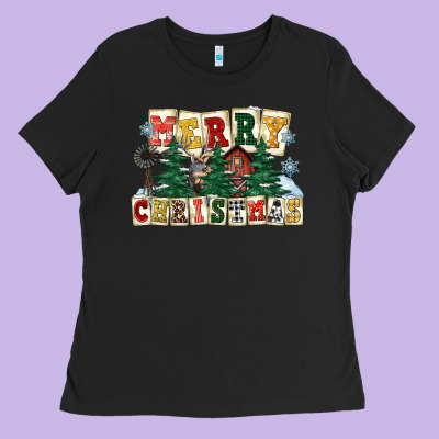 Merry Christmas Ladies Tee Designed By Fadigitalartstudio