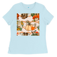 Baby Blue fall heifer seamless pattern Ladies Tee - BundleAndBundleShop
