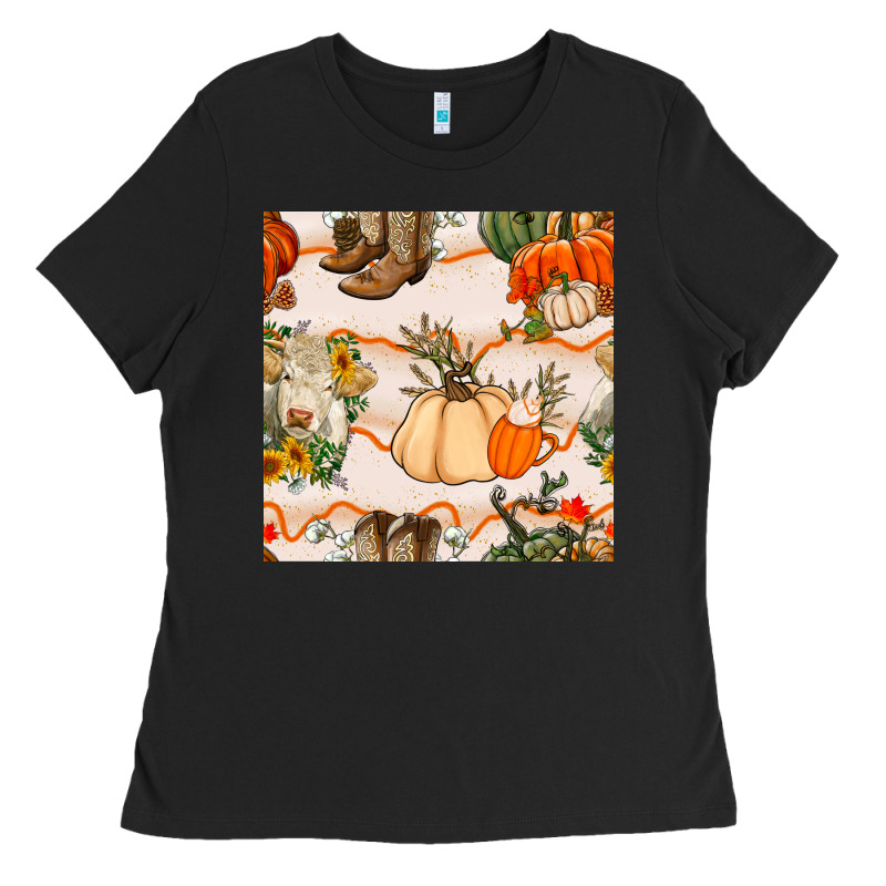 Fall Heifer Seamless Pattern Ladies Tee by BundleAndBundleShop | Teevron