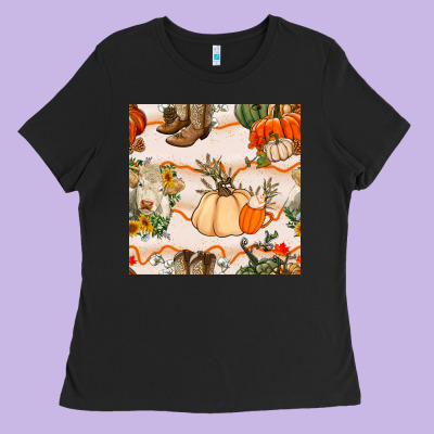 Fall Heifer Seamless Pattern Ladies Tee Designed By Bundleandbundleshop