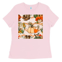 Bubblegum Pink fall heifer seamless pattern Ladies Tee - BundleAndBundleShop