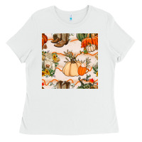 White fall heifer seamless pattern Ladies Tee - BundleAndBundleShop