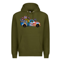 Army Green USA 4th of July Sunflower Truck Premium Hoodie - Jasminsmagicworld