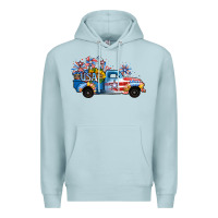 Blue Mist USA 4th of July Sunflower Truck Premium Hoodie - Jasminsmagicworld